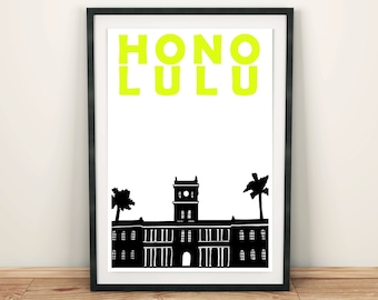 Honolulu Print, Hawaii Print, Hawaiian Gifts, Hawaiian Decor, Hawaii Art, Honolulu Art, Honolulu Poster, Wedding Gift, Hawaii Travel Poster