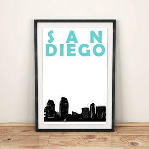 San Diego Print, California Print, California Art, San Diego Poster, San Diego Art, California Poster, San Diego Skyline, Dorm Room Decor image 1