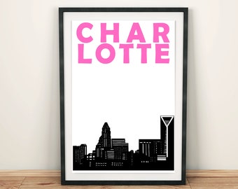 Charlotte NC Skyline Print, Charlotte Poster, Charlotte NC Art, Moving Away Gift, North Carolina Art, Charlotte NC Print, Charlotte Wall Art