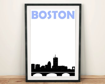 Boston Print, Boston Skyline, Housewarming Gift, Boston Art, Boston Poster, Boston Wall Art, Dorm Room Print Decor, Skyline Print, Mens Gift