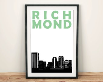 Richmond Print, Richmond VA, Richmond Poster, Richmond Virginia Print, Richmond Virginia Art Print, Richmond Wall Art, Richmond Skyline Art