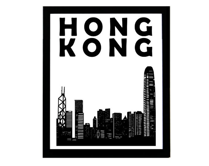 Hong Kong Print, Hong Kong Skyline, Moving Away Gift, Hong Kong Poster, Hong Kong Art, Gift for Couples, China City Print, Wedding Gift