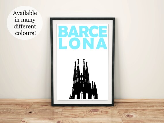 Barcelona Print // Spain Poster // Travel Art // Barcelona | Etsy