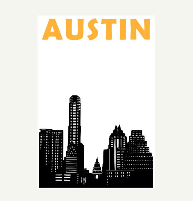 Austin Print Austin Skyline Art Print Austin Texas Print Etsy
