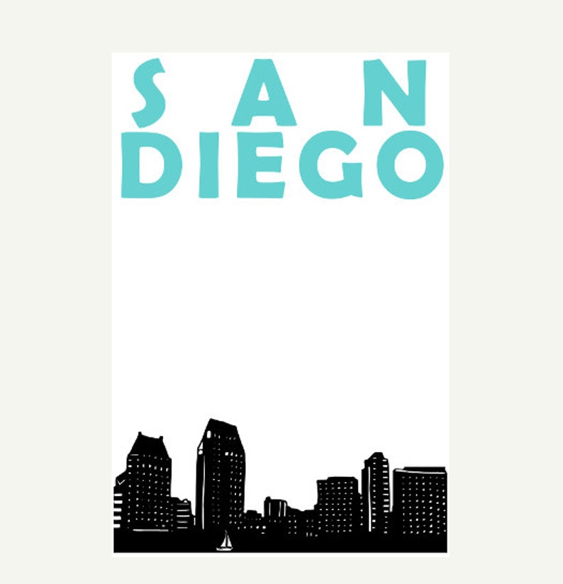 San Diego Print, California Print, California Art, San Diego Poster, San Diego Art, California Poster, San Diego Skyline, Dorm Room Decor image 3