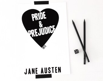 Jane Austen Print, Book Cover Poster, Pride and Prejudice Print, Jane Austen Gift, Pride and Prejudice Poster, Book Cover Design
