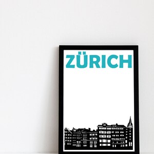 Zurich Print, Switzerland Art, Zurich Art, Zurich Poster, Switzerland Print, Swiss Art, Swiss Poster, Zurich City Print, Travel Memory Print image 2