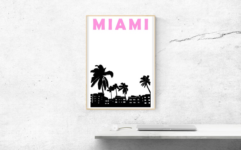 Miami Print, Miami Travel Print, Miami Poster, Miami Art, Florida Print, Miami Wall Art, Florida Art, Best Friend Gift, Miami City Art imagen 1