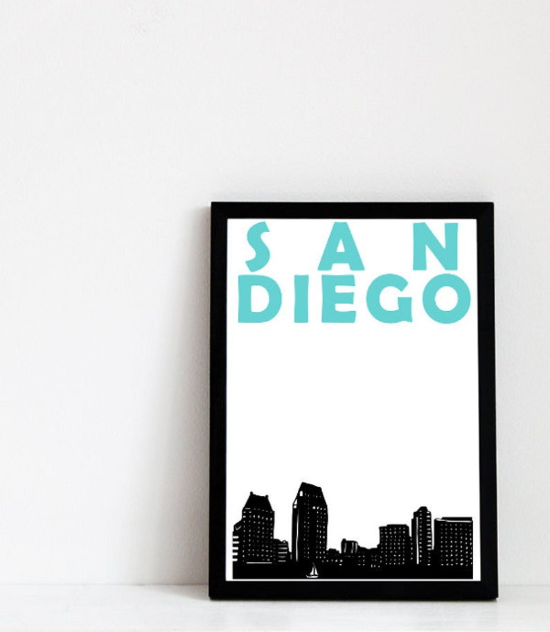 San Diego Print, California Print, California Art, San Diego Poster, San Diego Art, California Poster, San Diego Skyline, Dorm Room Decor image 2
