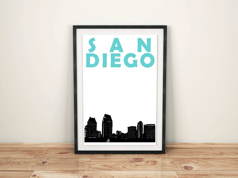 San Diego Print, California Print, California Art, San Diego Poster, San Diego Art, California Poster, San Diego Skyline, Dorm Room Decor image 1