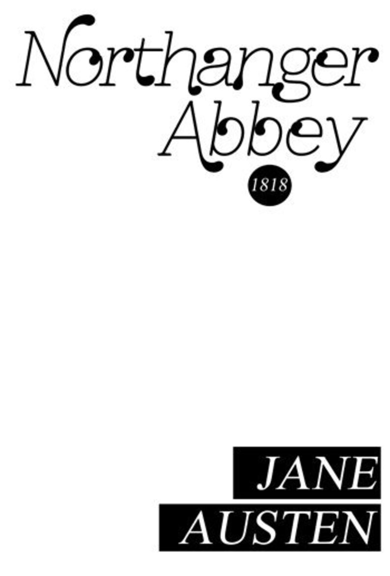 Peut inclure: Texte noir et blanc sur fond blanc. Le texte indique "Northanger Abbey" avec l'ann&eacute;e "1818" dans un cercle en dessous. En dessous, le nom "JANE AUSTEN" en texte noir sur fond blanc.