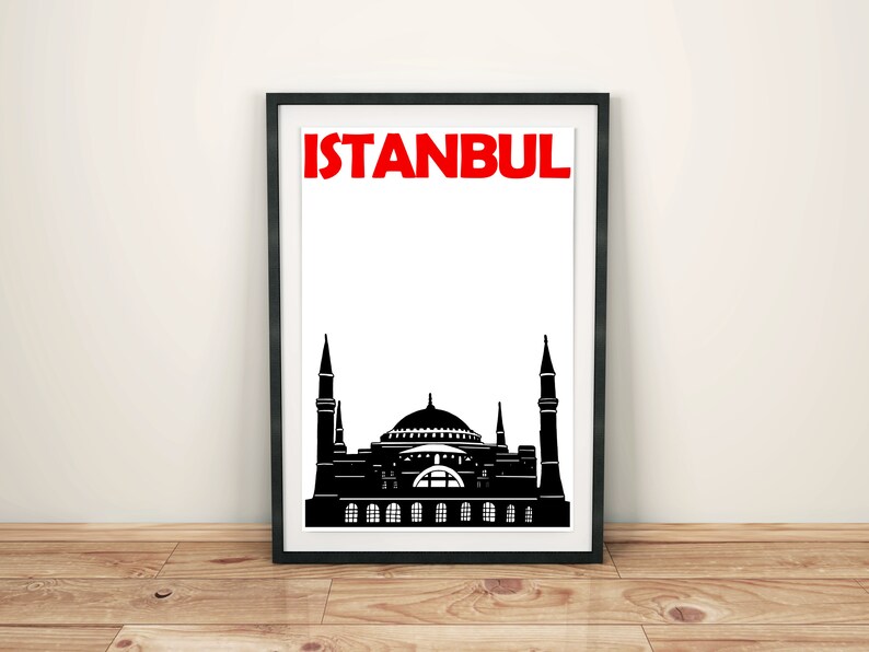 Istanbul print, reizen geheugen afdrukken, Istanbul kunst, Istanbul poster, stad print, mens gift, Turkije print, Inwijdingsfeest cadeau voor een paar afbeelding 1