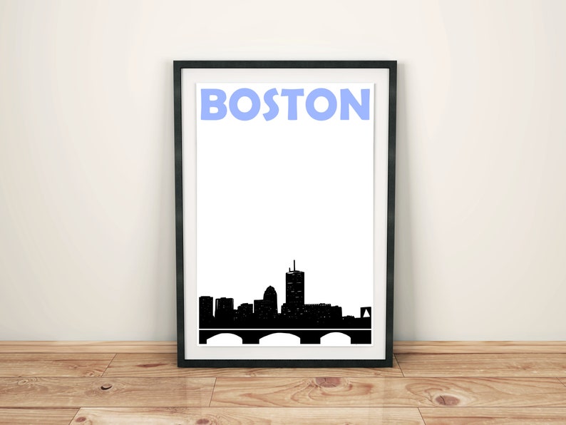 Boston Print, Boston Skyline, Housewarming Gift, Boston Art, Boston Poster, Boston Wall Art, Dorm Room Print Decor, Skyline Print, Mens Gift image 1