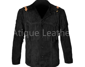 メンズヴィンテージフリンジレザーウエスタンジャケット：ハンドメイド