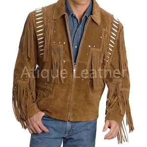 Herren Wildleder Westernjacke im Fransen Cowboy Stil
