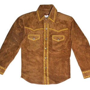 Ręcznie robiona brązowa koszula zamszowa w stylu western: męska kurtka w stylu kowbojskim