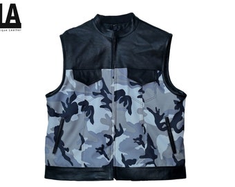 Mens Black Leather Biker Vest: Genuine Lambskin, Zipper Closure