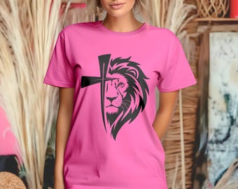 Cross Lion of Judah Unisex T-shirt, Religious Apparel, Christian Graphic Tee, Unique Gift, Spiritual Clothing, Wildlife Lover Shirt