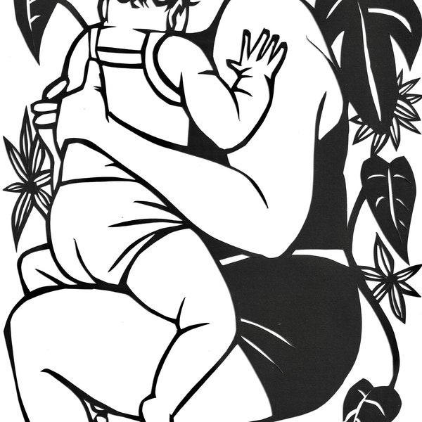 Mother and Child Papercutting Print