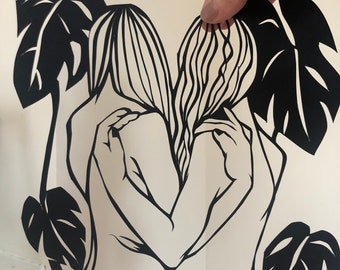 Hermanas con Monstera Papercutting