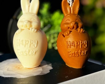 Vela de cera de soja con forma de conejito: decoración de Pascua hecha a mano