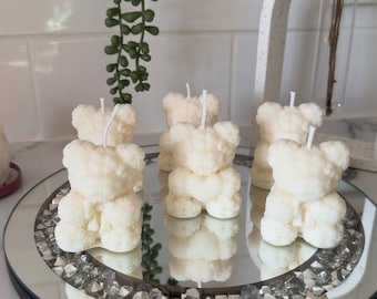 Juego de velas de cera de soja con forma de oso rosa: decoración de aromaterapia hecha a mano