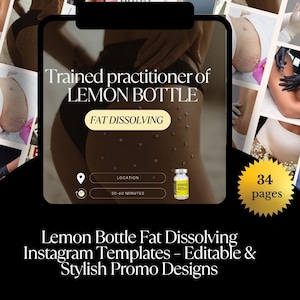 Lemon Bottle Injectable Fat Dissolving Social Media Templates For Instagram, Downloadable, Editable on Canva