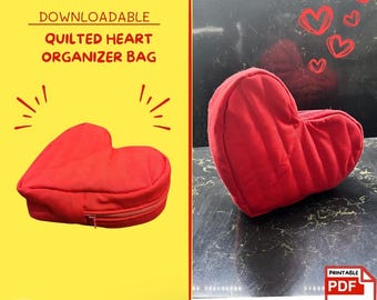 Heart Organizer Makeup Handbag| Cath-all Cutie Organizer PDF Sewing Pattern| Quilted Zipper bag | Tabletop Organizer Digital Sewing Pattern