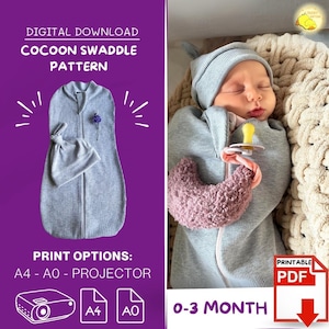 Cocoon Swaddle & Hat Sewing Pattern: Baby Pouch (PDF Pattern 0-3 Months) Beginner Friendly