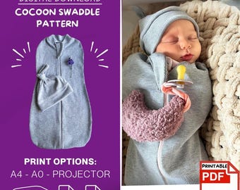 Cocoon Swaddle with Hat | Baby Pouch Digital Sewing Pattern| Printable Digital Pattern|Baby Cloth Beginner Friendly File| PDF Sewing Pattern