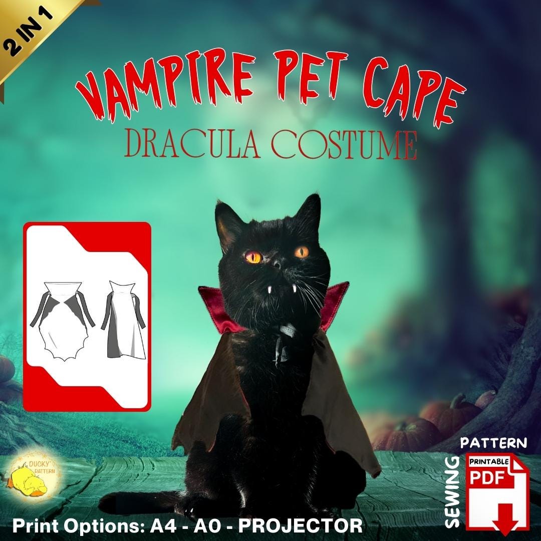 Pet Dracula Costume for Cats +small Dogs | Cat Vampire Cloak Costume ...