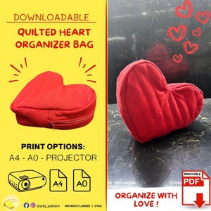 Heart Organizer Sewing Pattern: Quilted Zippered Makeup Bag (PDF Pattern) | Functional Bag, Ideal for Travel and Craft Storage