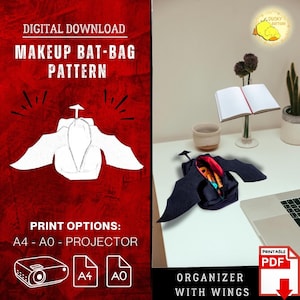 Dragon Organizer Bat-Bag Pattern: Cath-all Cutie Makeup Organizer with Wings| Halloween DIY Sewing |Digital PDF Pattern A4/A0/Projector File