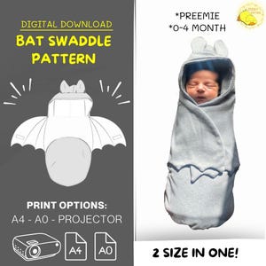 Patrón de costura para envolver al bebé con murciélago: disfraz de Halloween para bebé, bolsita para recién nacido (patrón PDF A4/A0/archivo para proyector)