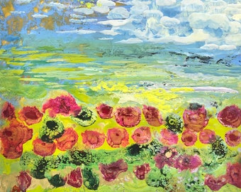 Colors of Summer, encaustic painting, abstract landscape, abstract encaustic