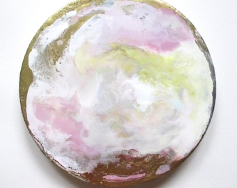 Pink Moon, full moon eclipse art, encaustic art abstract, eclipse moon painting, moon painting