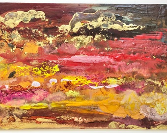 Autumn Burn, encaustic painting, abstract landscape, abstract encaustic