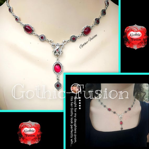 Collana Girocollo Vintage Con Ciondolo In Pietra E Cristalli Austriaci Da Donna 5182~p136983545