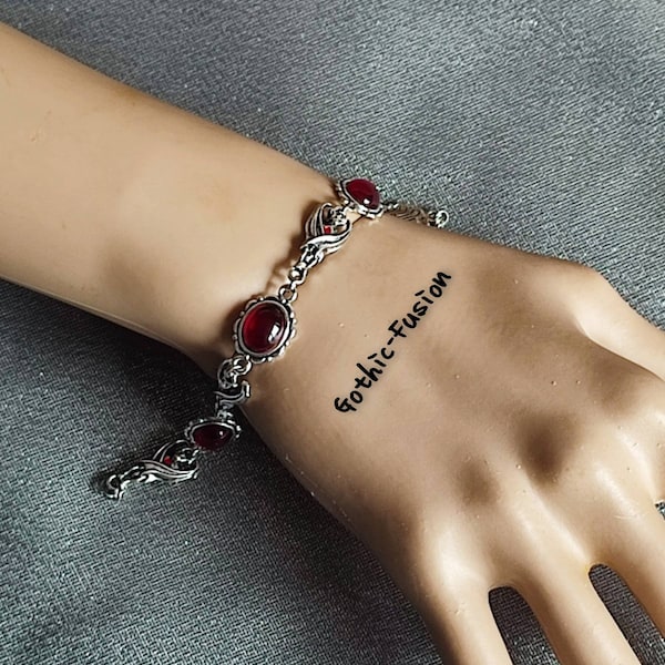 Vampire Bat Blood Red Gothic Bracelet, Victorian Bat Bracelet, Garnet Red Bracelet, Ruby Red Bracelet, Gothic Wedding, Dracula's Bride, Goth