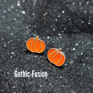 Halloween Spooky Orange Pumpkin Stud Earrings Gothic Gift Halloween Costume Alternative Quirky Earrings October Earrings Gothic Wedding