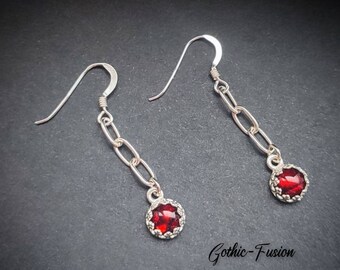 Victorian Gothic Vampire Abalone Red Earrings Sterling Silver, Vampire Bite, Vampire Blood, Gothic Jewelry For Her, Red Chain Earrings, Goth