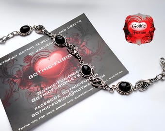 Black Onyx Vampire Bat Bracelet: Victorian Gothic Jewelry, Gothic Crystal Wedding Bracelet,  Bridesmaid Bracelet Gift, Black Bat Jewellery