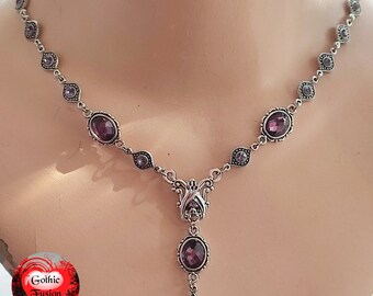 Victorian Gothic Purple Necklace Earring Set: Art Deco Wedding Jewelry