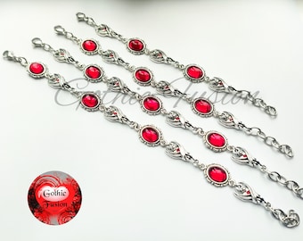 Vampire Bat Blood Red Gothic Bracelet: Gothic Garnet Red Vintage Crystal Jewelry, Goth Vampire Jewellery, Wedding Gift Bracelet, Bat Jewelry