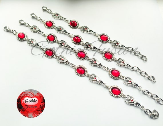 Vampire Bat Blood Red Gothic Bracelet: Gothic Garnet Red Vintage Crystal Jewelry, Goth Vampire Jewellery, Wedding Gift Bracelet, Bat Jewelry