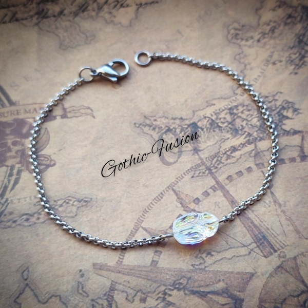 Crystal Scarab Bracelet: Aurora Stainless Steel Rolo Chain