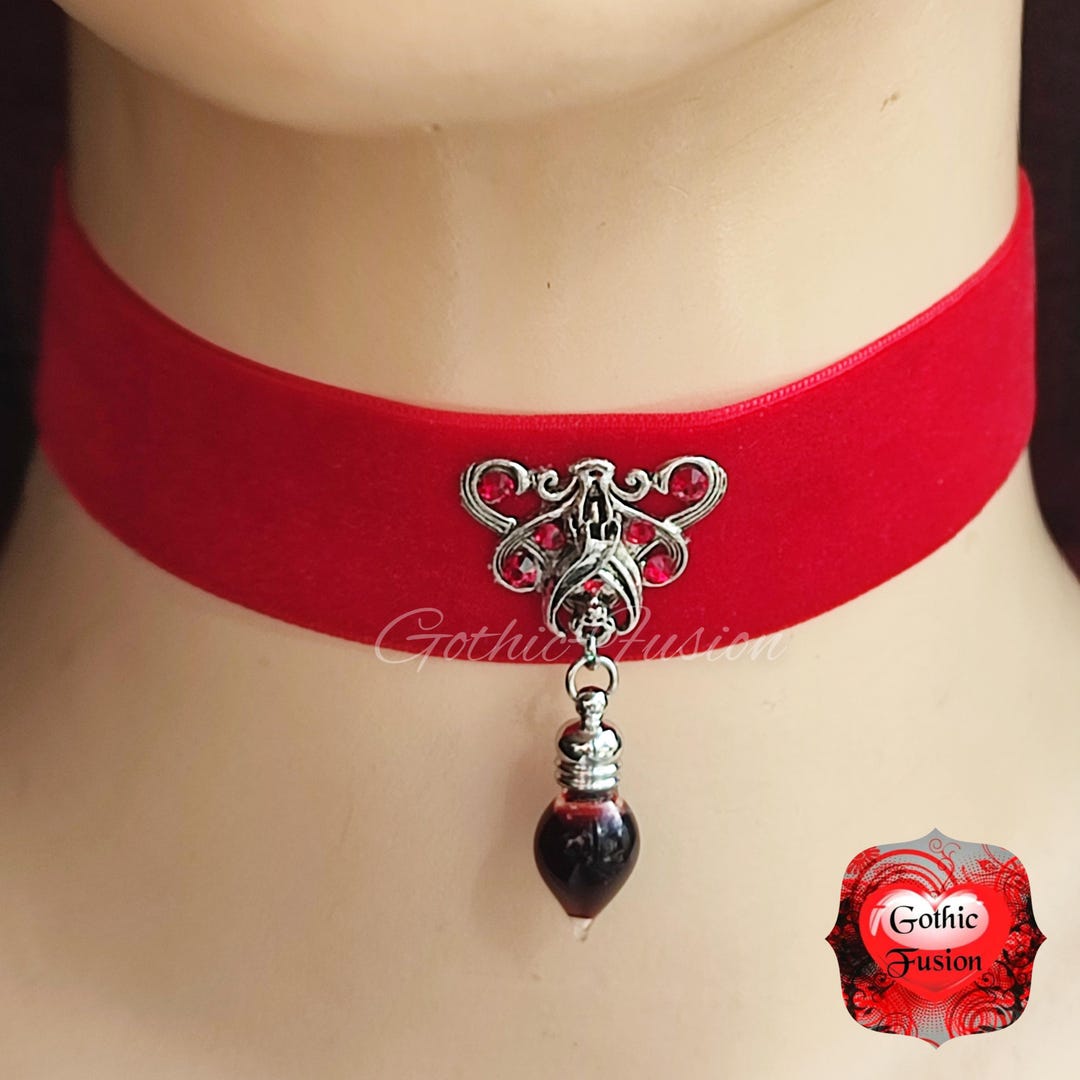 Blood Red Vampire Vial Bottle Gothic Velvet Choker, Wedding Halloween ...
