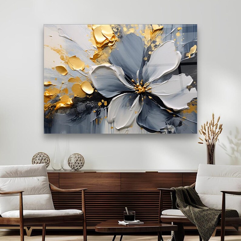 Abstract Flower Horizontal Glass Wall Art, Modern Tempered Glass Panels ... - Artistic Home Decor Inspiration From Modern Art