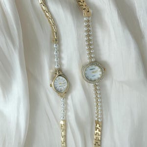 Vintage Pearl Gold Watch, Handmade Jewelry Gift For Her, Freshwater Pearl Women's Wrist Watch, Women Gold Watch Bracelet, Personalized Gifts