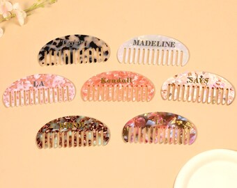 Custom Initials Half-Moon Combs, Acetate Combs With Custom Names, Marble Combs, Bridesmaid Gifts, Portable Pocket Combs, Bridal Gifts.